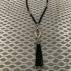 SCOTT KAY ONYX STERLING LONG BOLO NECKLACE